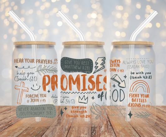 Promises Of God UVDTF 16oz Glass Can Wrap