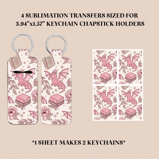 Bookish Dragons Keychain Chapstick Holder Sublimation Transfer