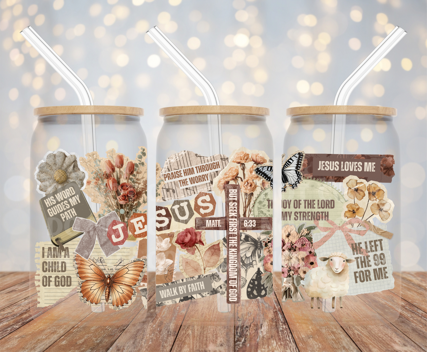 Jesus Collage 16oz Glass Can Wrap