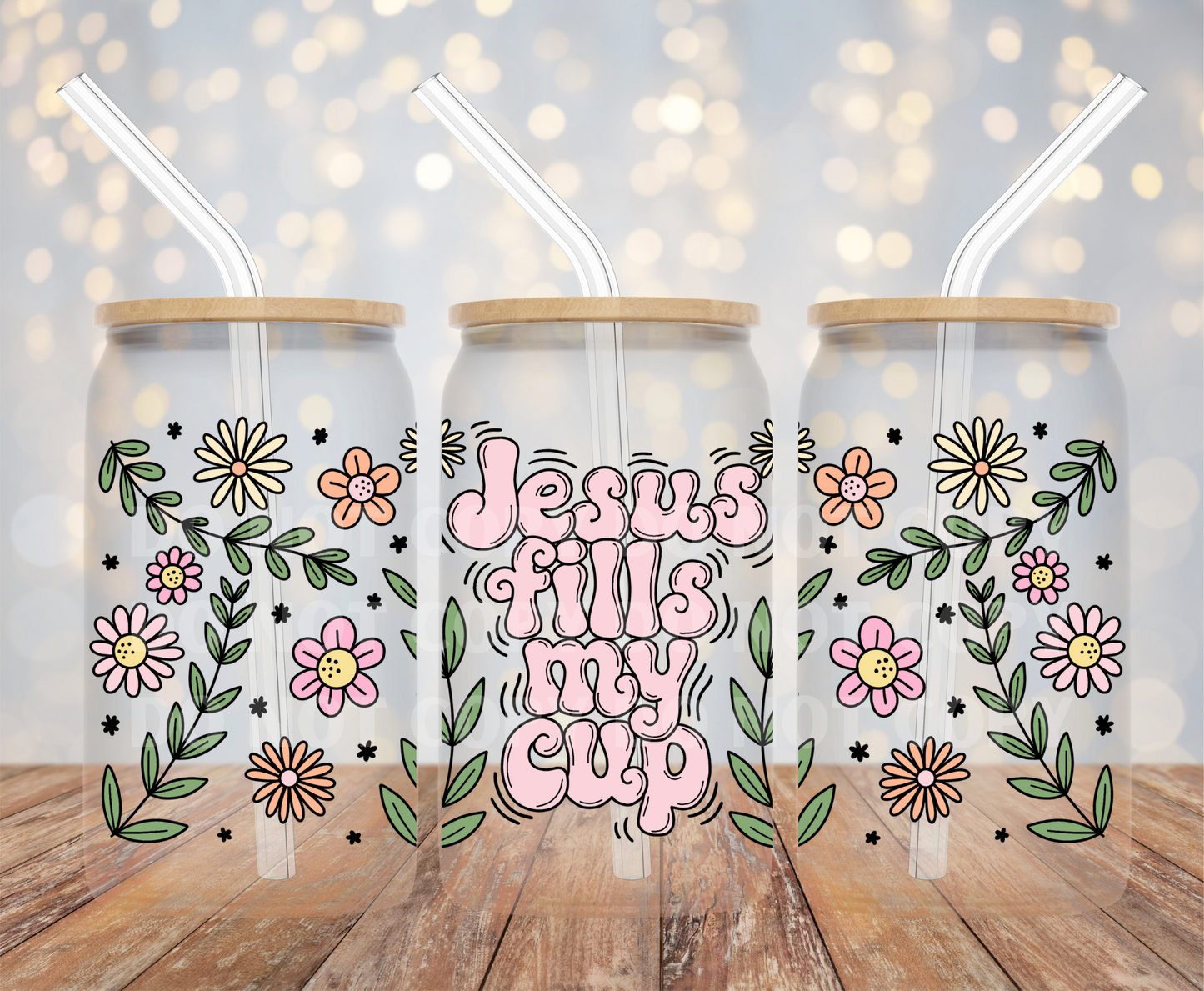 Jesus Fills My Cup UVDTF 16oz Glass Can