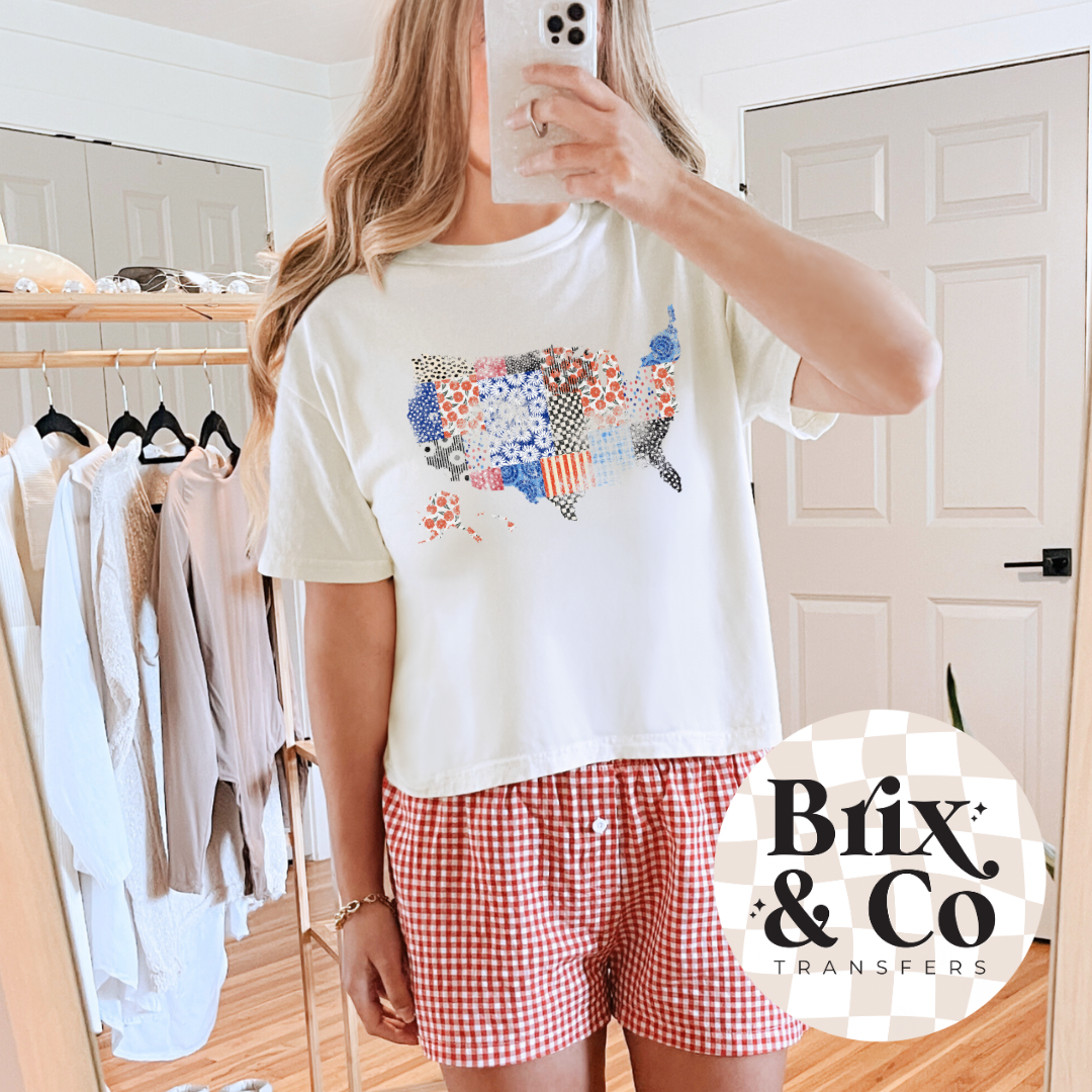 Distressed Patchwork US Map DTF HOT PEEL