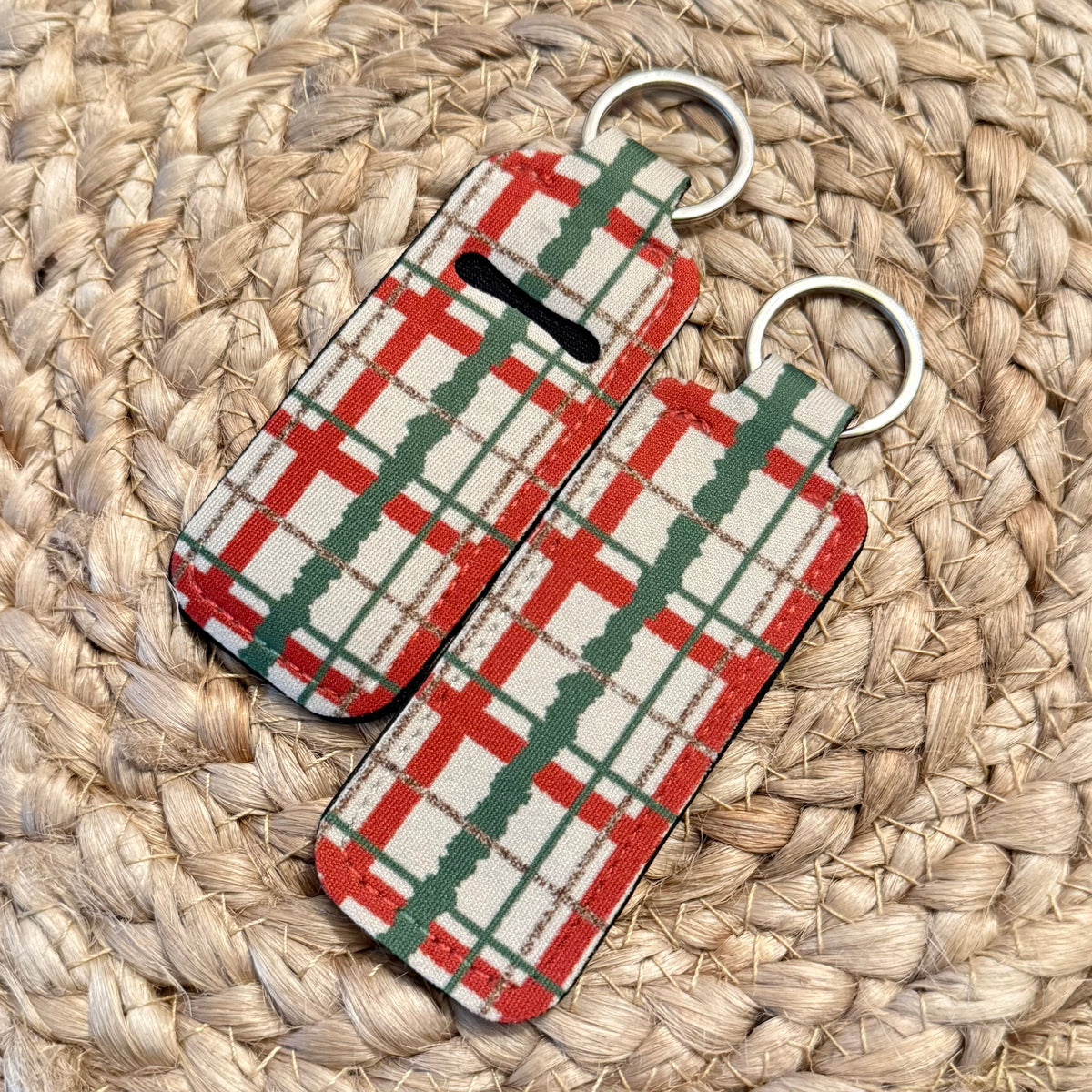 Christmas Plaid Chapstick Holder Keychain