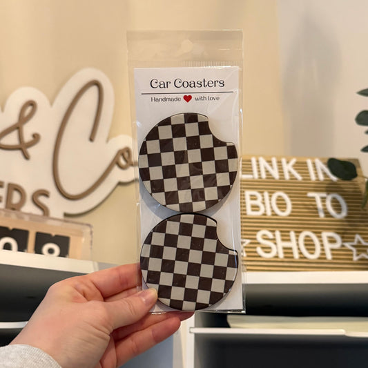 Brown & Cream Checker Car Coasters
