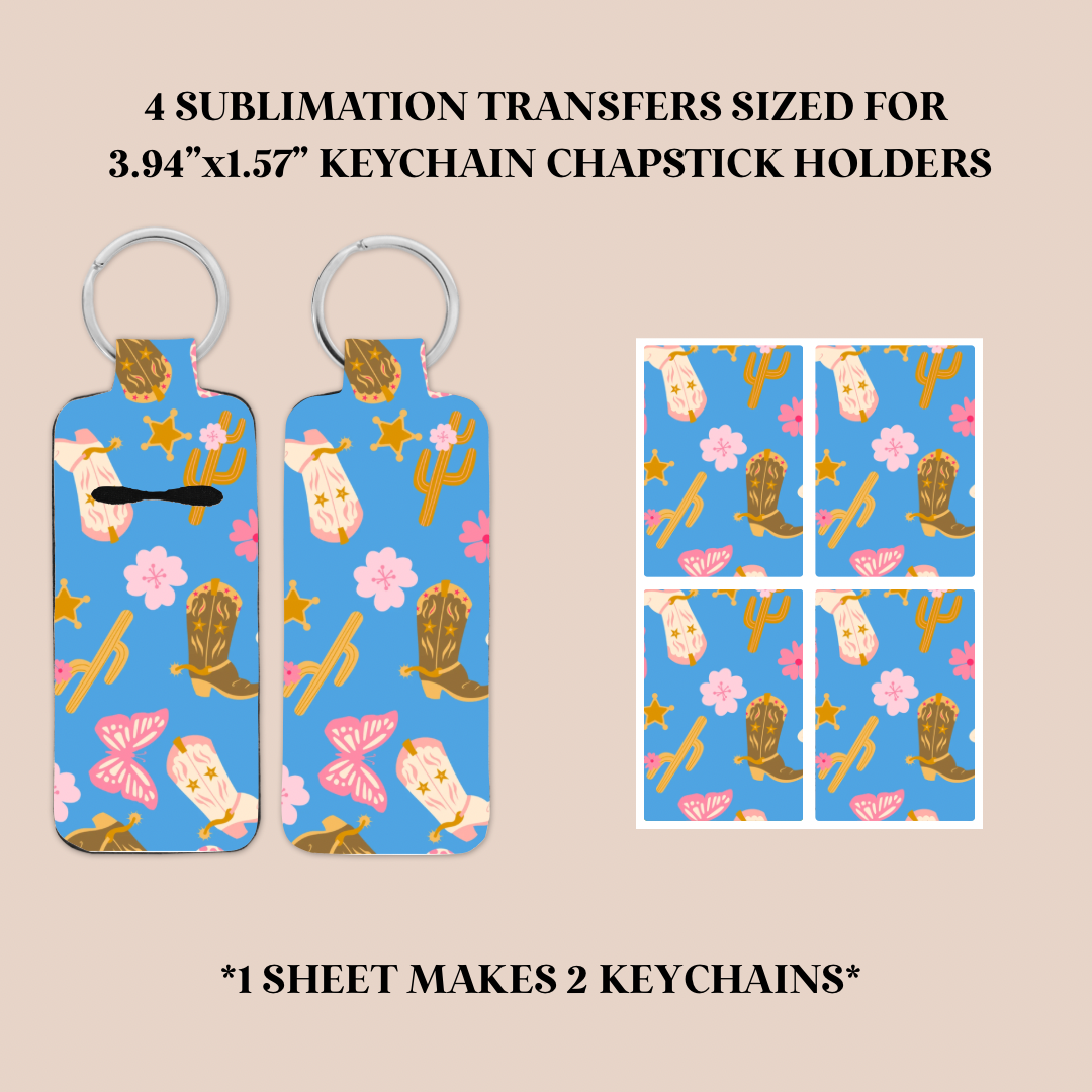 Western Girly Keychain Chapstick Holder Sublimation Transfer
