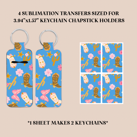 Western Girly Keychain Chapstick Holder Sublimation Transfer