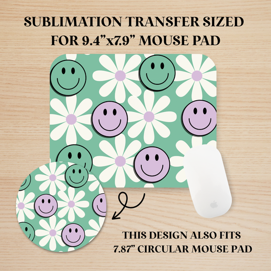 Purple & Green Happy Faces Mouse Pad Sublimation Transfer