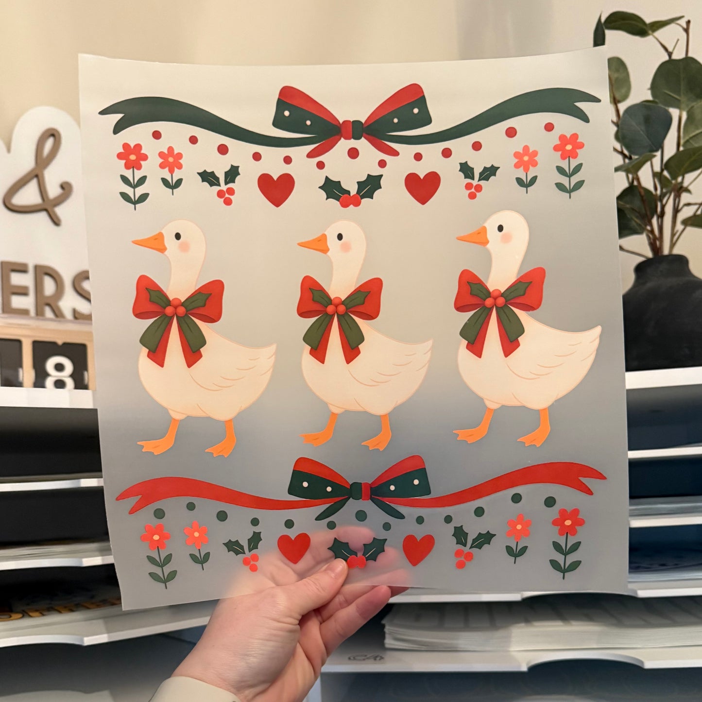 Vintage Christmas Geese DTF HOT PEEL