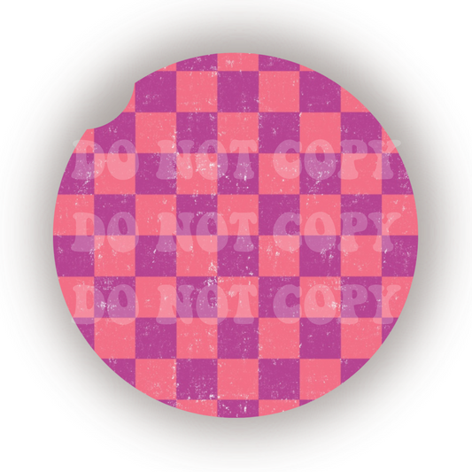 Distressed Purple Checkers Car Coaster Sublimation Transfer (Set of 2)