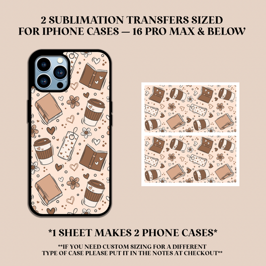 Books & Coffee Phone Case Sublimation Transfer