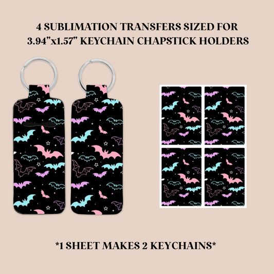 Colorful Bats Keychain Chapstick Holder Sublimation Transfer