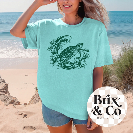 Floral Sea Turtle Single Color (Hunter Green)