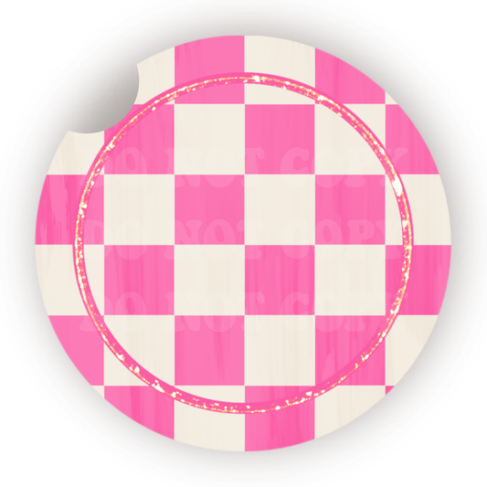 Pink Checker & Faux Glitter Car Coaster Sublimation Transfer (Set of 2)