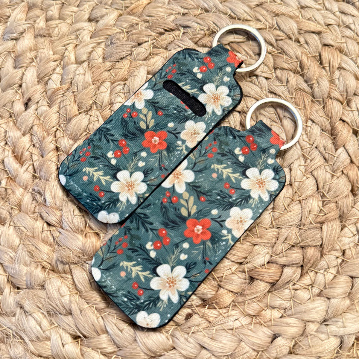 Christmas Floral Chapstick Holder Keychain