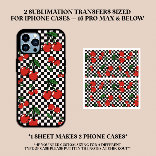 Black & White Checker Cherries Phone Case Sublimation Transfer