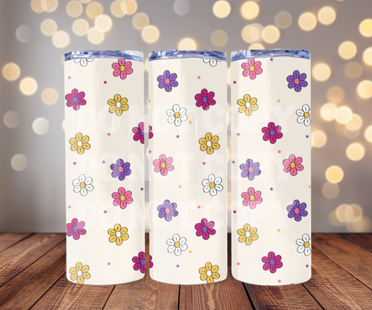 Pink & Purple Flowers 20 oz Skinny Tumbler Sublimation Transfer - Seamless