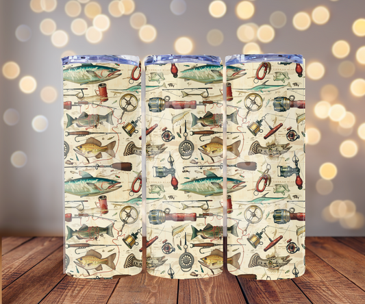Fishing 20 oz Skinny Tumbler Sublimation Transfer