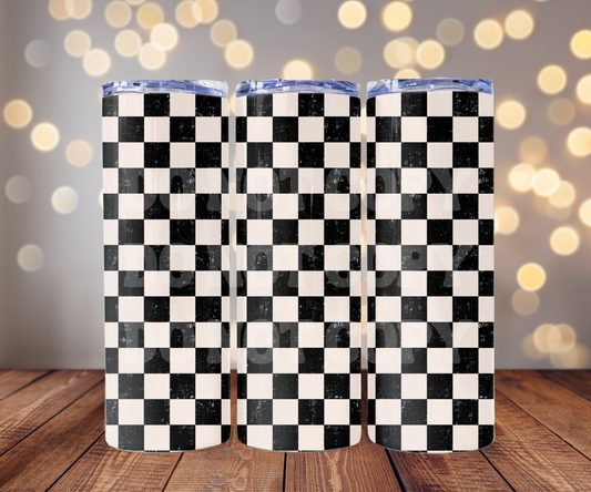 Black & White Checker 20 oz Skinny Tumbler Sublimation Transfer - Seamless