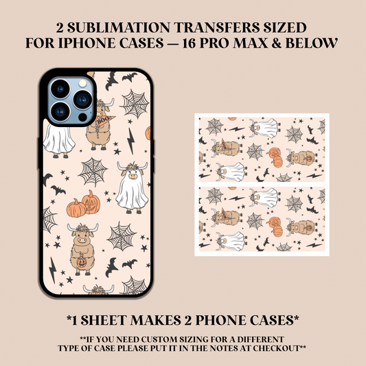 Spooky Highland Cows Phone Case Sublimation Transfer