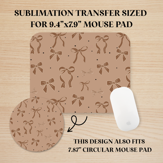 Tan Bows Mouse Pad Sublimation Transfer