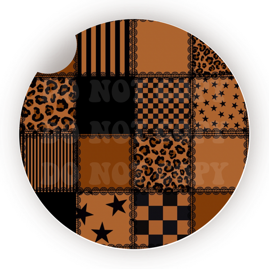 Brown Edgy Patchwork Car Coaster Sublimation Transfer (Set of 2)