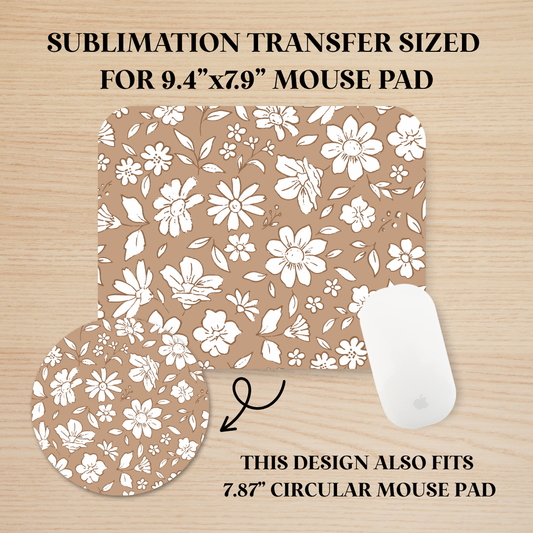 White Flowers Mouse Pad Sublimation Transfer