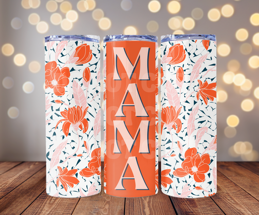 Orange Floral Mama 20 oz Skinny Tumbler Sublimation Transfer - Seamless
