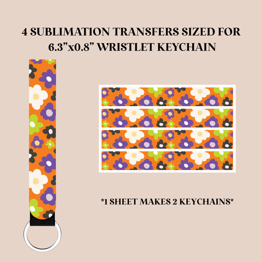 Purple & Green Flowers Wristlet Keychain Sublimation Transfer