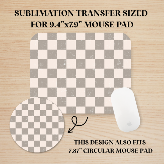 Distressed Gray & White Checkers Mouse Pad Sublimation Transfer