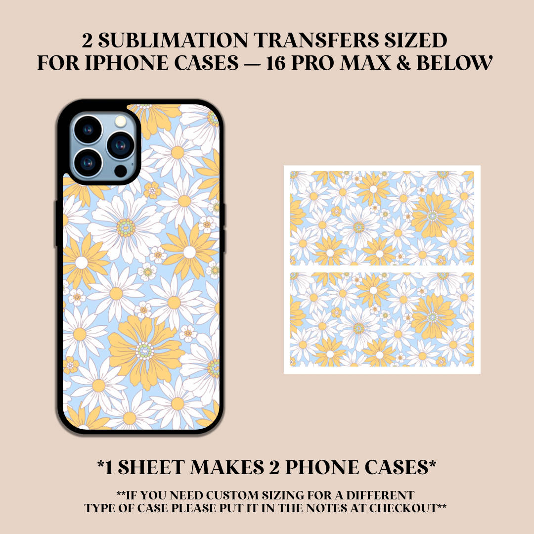 Yellow & White Flowers Phone Case Sublimation Transfer