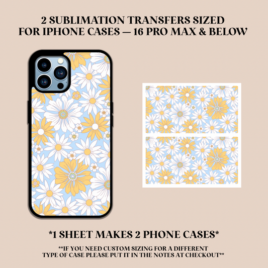 Yellow & White Flowers Phone Case Sublimation Transfer