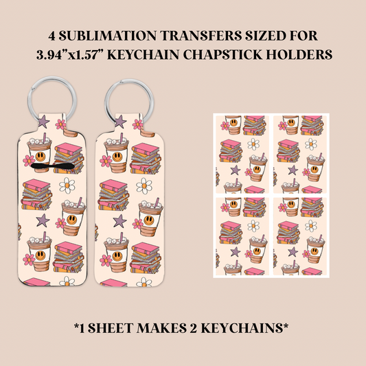 Books & Coffee Keychain Chapstick Holder Sublimation Transfer