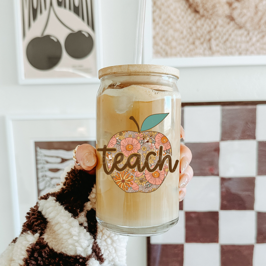 Floral Apple Teach UVDTF 4” Decal