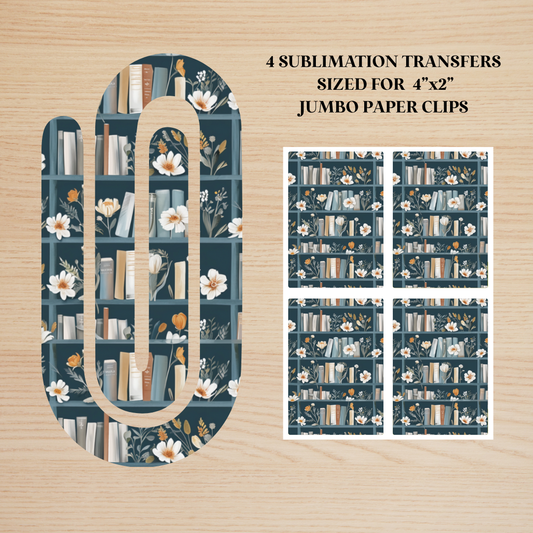 Blue Bookshelf Jumbo Paperclip Sublimation Transfer