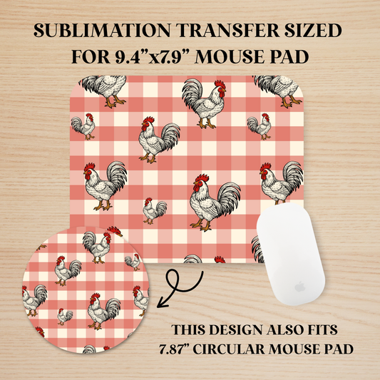 Plaid Roosters Mouse Pad Sublimation Transfer