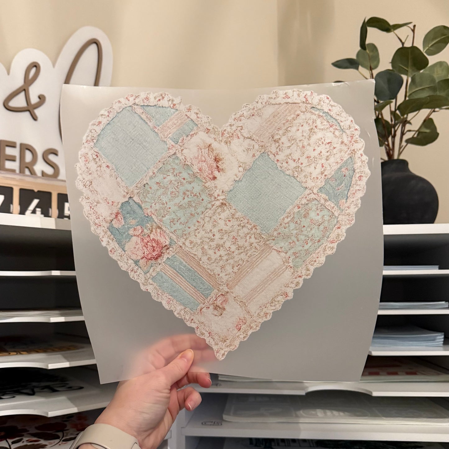 Vintage Patchwork Heart DTF HOT PEEL