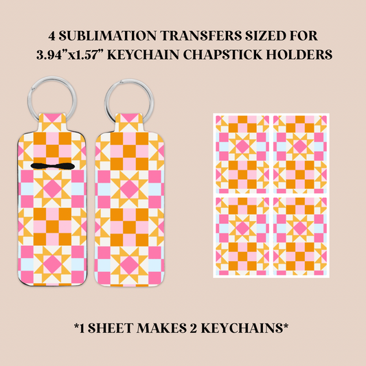 Summer Quilt Keychain Chapstick Holder Sublimation Transfer