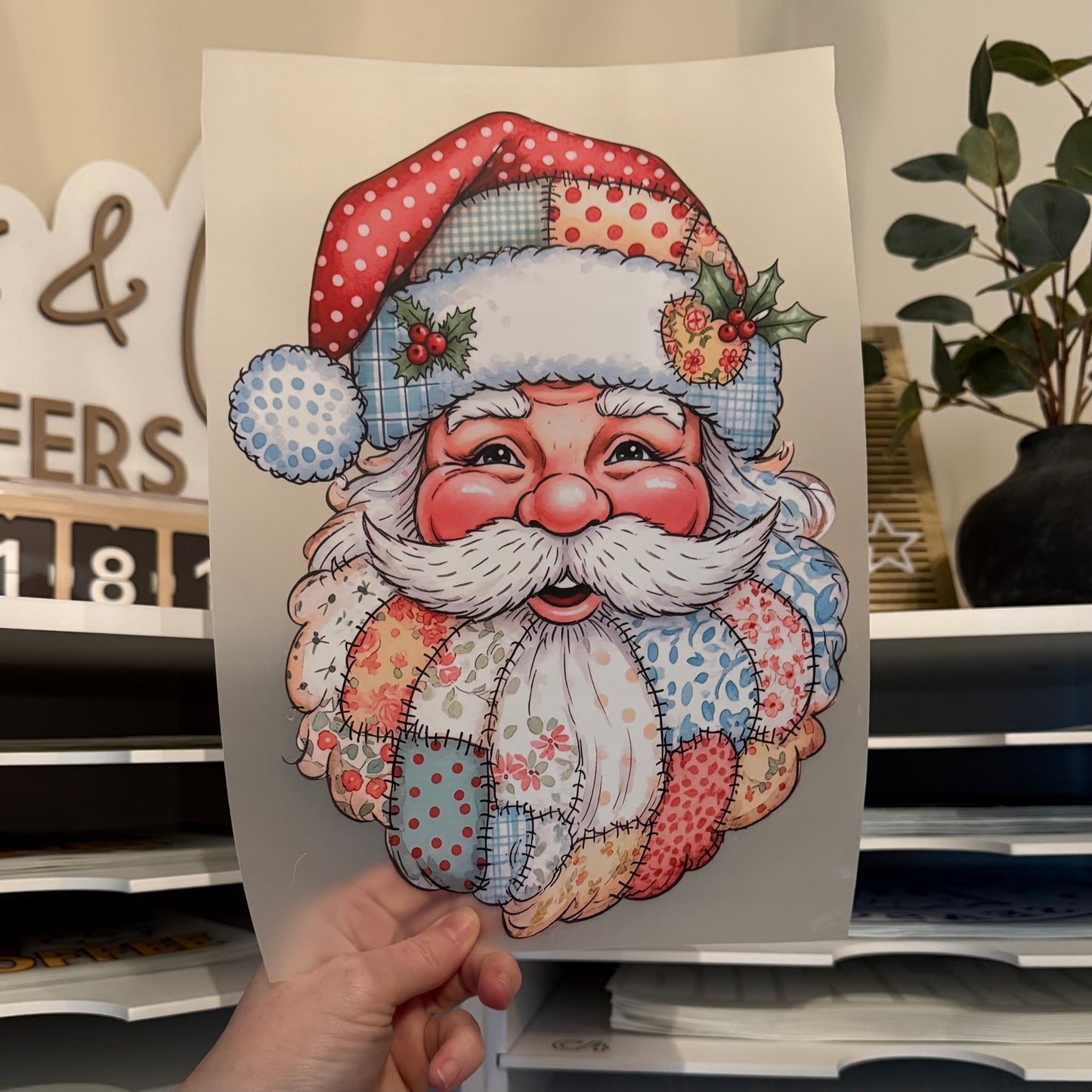 Patchwork Santa DTF HOT PEEL
