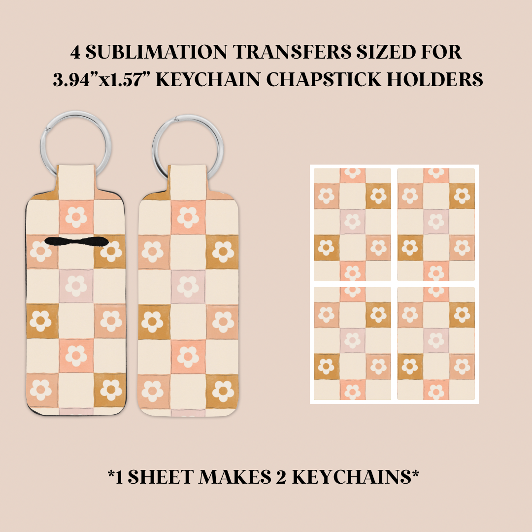 Checker Flowers Keychain Chapstick Holder Sublimation Transfer