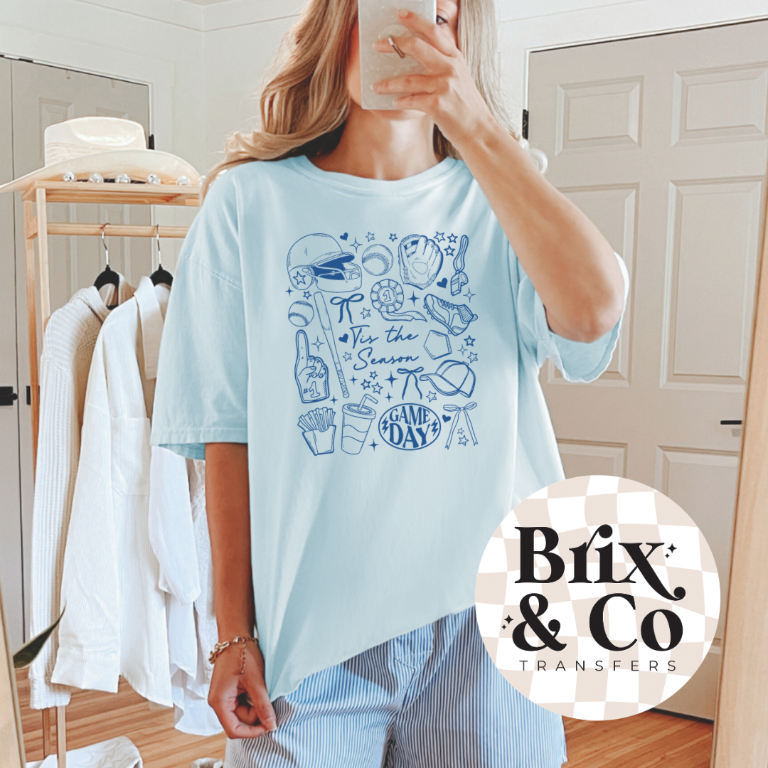 Tis The Season Baseball Doodles Single Color (Royal)