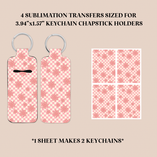 Pink Checkers & Flowers Keychain Chapstick Holder Sublimation Transfer