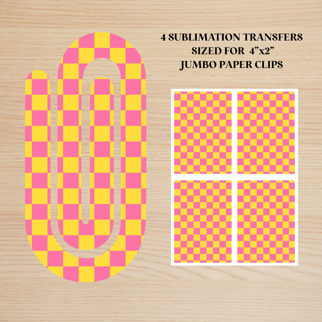 Pink & Yellow Checker Jumbo Paperclip Sublimation Transfer