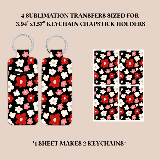 Red & Pink Flowers Keychain Chapstick Holder Sublimation Transfer
