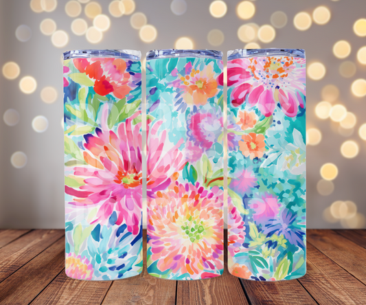 Watercolor Floral 20 oz Skinny Tumbler Sublimation Transfer - Seamless