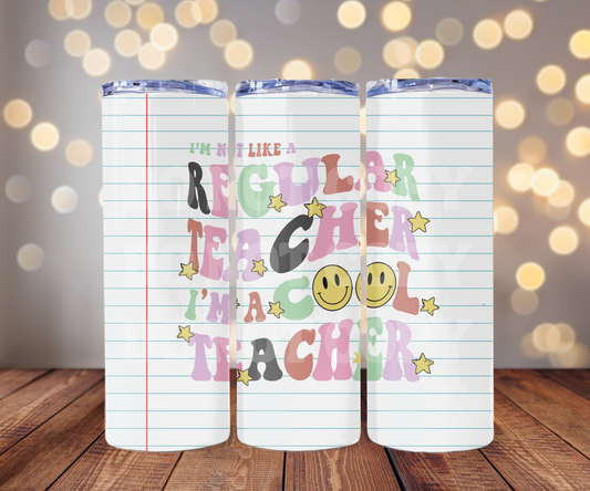 Cool Teacher 20 oz Skinny Tumbler Sublimation Transfer - Seamless