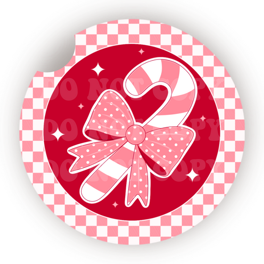Pink Candy Cane Car Coaster Sublimation Transfer (Set of 2)