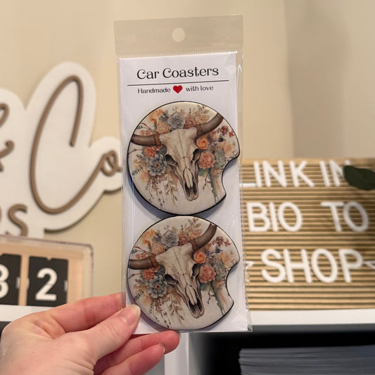 Floral Longhorn Car Coasters