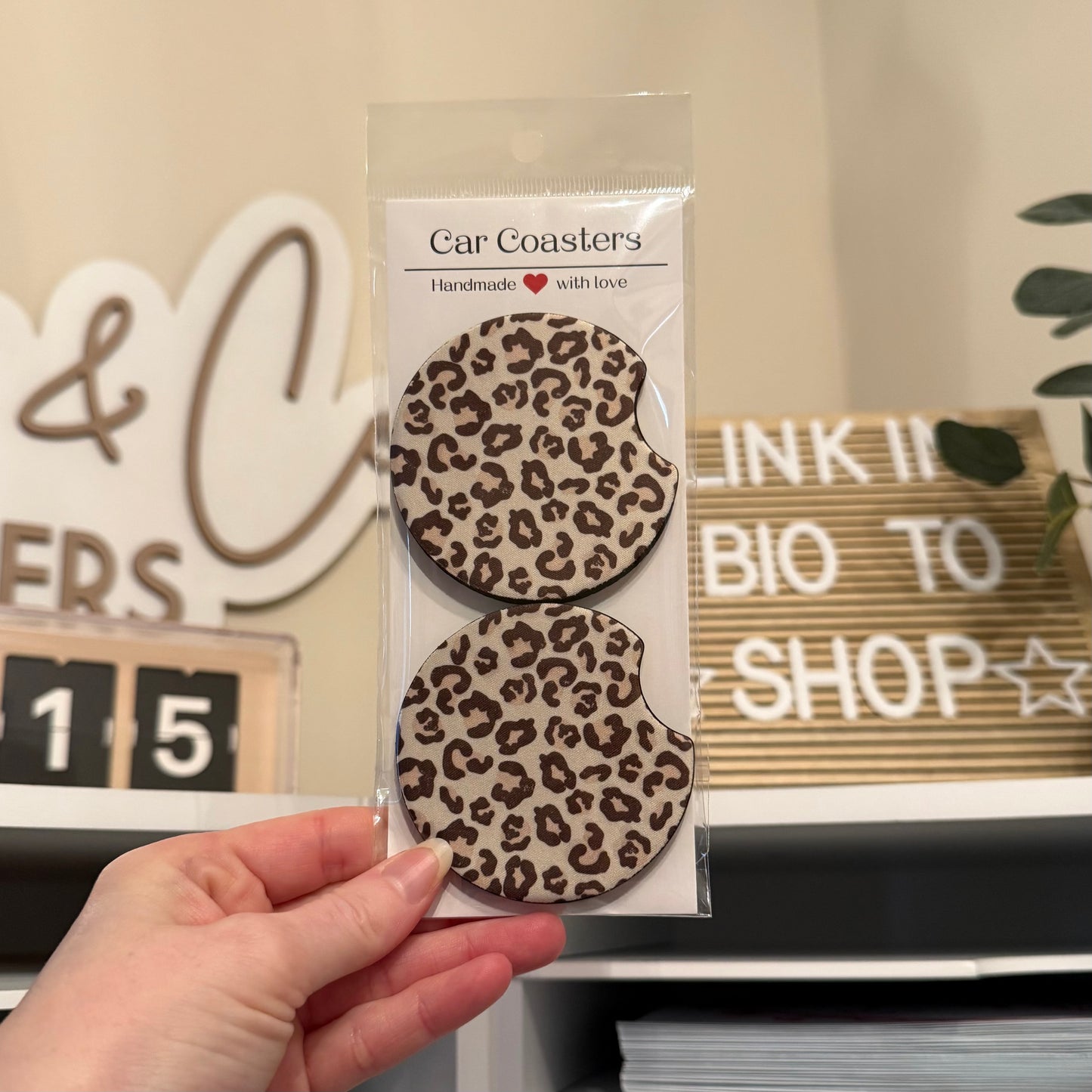 Neutral Leopard Car Coasters