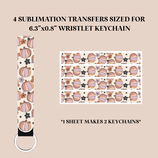 Retro Pumpkins Wristlet Keychain Sublimation Transfer