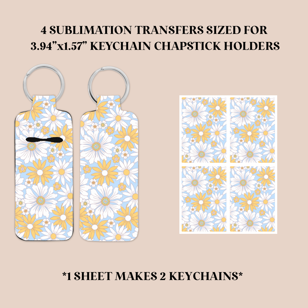 Yellow & White Floral Keychain Chapstick Holder Sublimation Transfer