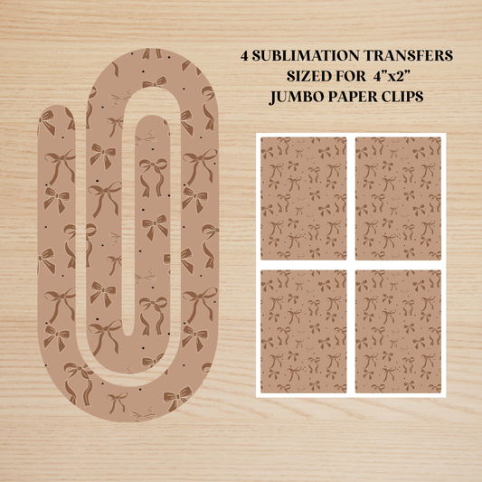Tan Bows Jumbo Paperclip Sublimation Transfer
